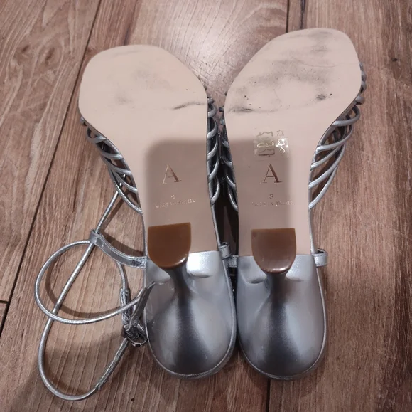 Anthropologie Silver Strappy Sandal Heels - Picture 10 of 11